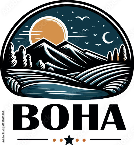 Summer vacation poster showing a vector boat sailing on a sunny sea near a tropical island