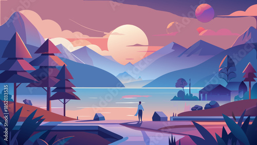 Serene mountain lake at sunset