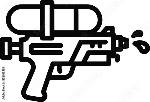 Black and white line art of a futuristic ray gun