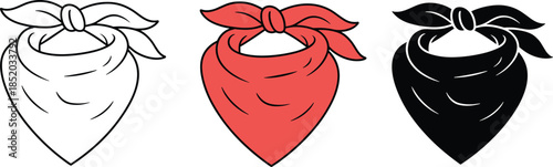 Three Bandanas in Outline, Red, and Black on a White Background scarf neckerchief