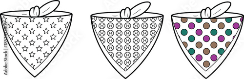 Three Bandanas with Different Patterns on White Background neckerchief scarf
