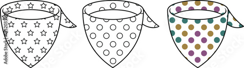 Three Bandanas With Different Patterns Stars Circles And Polka Dots neckerchief scarf