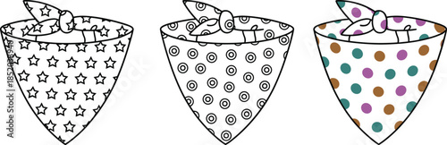 Three Bandanas with Different Patterns Stars Circles and Polka Dots scarf neckwear