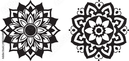 Simple black and white mandala silhouette vector design