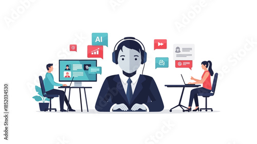 Customer service representative working with colleagues in modern office