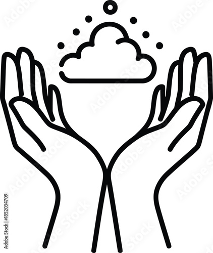 Hands cradling a rain cloud with precipitation