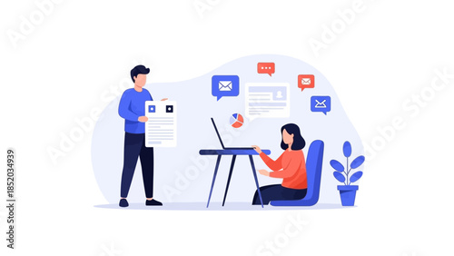 Business colleagues collaborating on project with laptop and documents