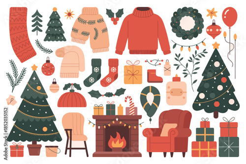 Festive holiday elements and cozy winter home decor for Christmas celebrations