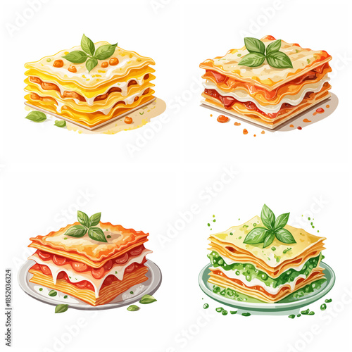 Lasagna variations on white background top view food photography copy space for culinary concepts and recipes