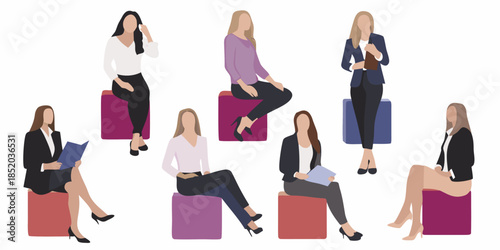 Diverse group of women sitting and interacting in a modern minimalist setting