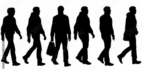 Silhouettes of people walking in various poses depicting everyday movement