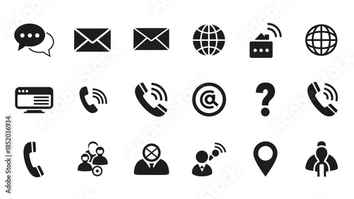 Various communication and contact icons displayed in a simple black and white style
