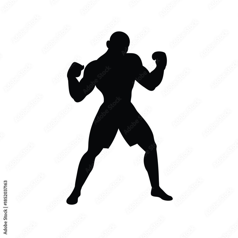 Naklejka premium Boxing man silhouette isolated on white background flat design vector illustration with copy space