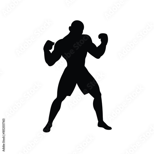 Boxing man silhouette isolated on white background flat design vector illustration with copy space