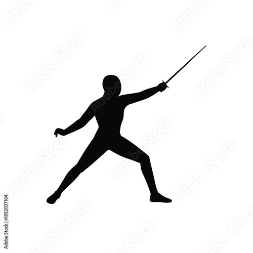 Fencing man silhouette isolated on white background flat design vector illustration with copy space
