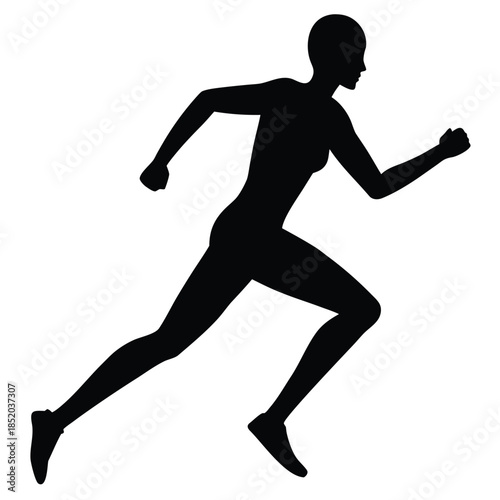 Silhouette of woman running in profile view female athlete sprinter in action motion