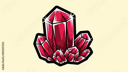 Illustration of a Cluster of Red Crystals with Black Outlines.