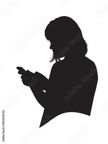silhouette of a girl playing with a smartphone against a white background