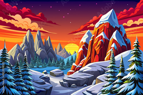 Snow covered pine trees dominate a protected national park landscape, highlighting preserved wilderness, seasonal beauty, and untouched winter ecosystems