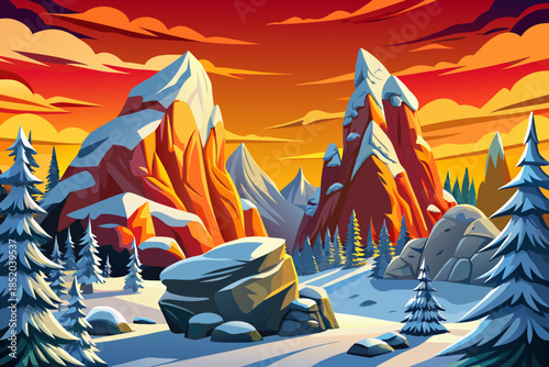 Snow covered pine trees dominate a protected national park landscape, highlighting preserved wilderness, seasonal beauty, and untouched winter ecosystems