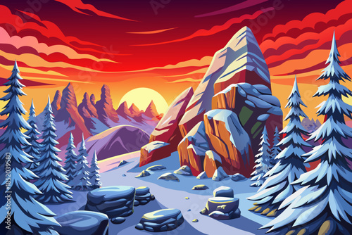 Snow covered pine trees dominate a protected national park landscape, highlighting preserved wilderness, seasonal beauty, and untouched winter ecosystems