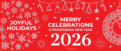 Christmas background with red backdrop white snowflakes and decorated christmas trees joyful holiday celebration design