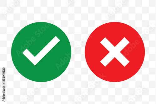 Green check mark and red cross symbols for yes no correct incorrect choices approval rejection vector