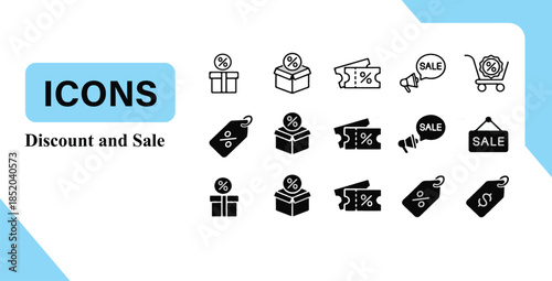 Shopping, discount, and sale promotion icon set for online stores and advertising
