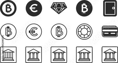Financial and digital currency icon set for modern banking and online transaction concepts