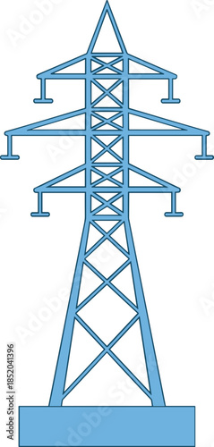 Blue Outline of a Single Electricity Transmission Tower power pylon