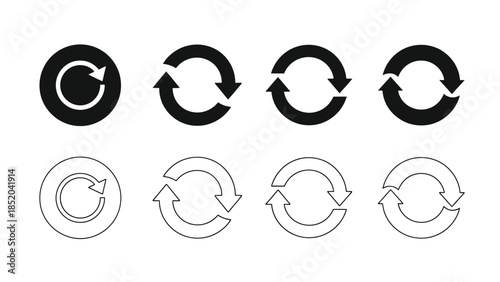 Circular arrow icons in black and white demonstrating looping and rotation