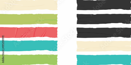 Abstract composition of colorful horizontal brush strokes and black rectangles