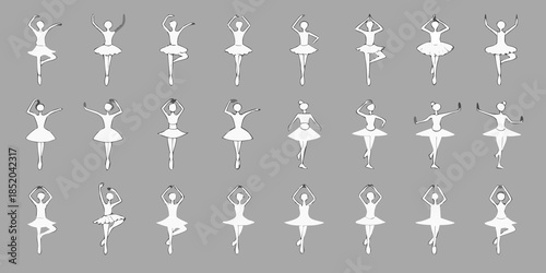 A collection of minimalist ballerina silhouettes in various graceful dance poses