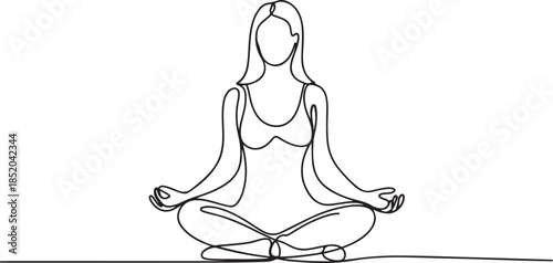 Woman sitting in lotus pose yoga.one line  vector illustration  with out background