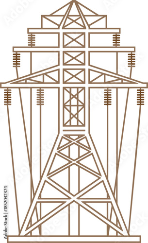 Outline illustration of a large electrical transmission tower with wires power tower pylon