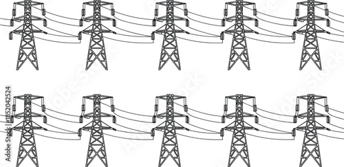 Seamless Pattern of Electrical Transmission Towers and Power Lines electricity energy