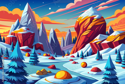 wide snowy plateau dotted with pine trees forms an expansive winter landscape, emphasizing scale, openness, and cold highland terrain