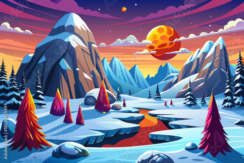 wide snowy plateau dotted with pine trees forms an expansive winter landscape, emphasizing scale, openness, and cold highland terrain