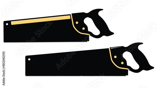 Simple illustration of two hand saws in black and yellow tones
