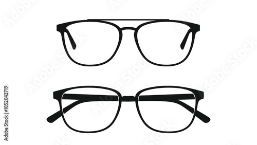 Two pairs of stylish black framed eyeglasses presented on a white background