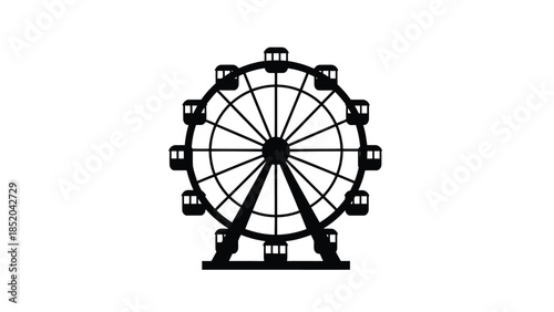 Simple black and white illustration of a classic ferris wheel design