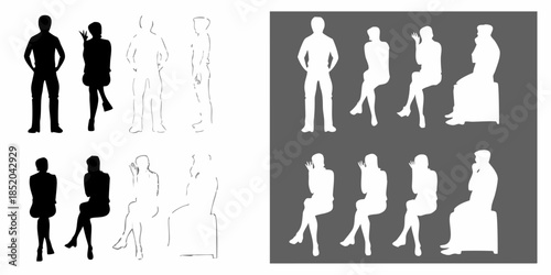 Silhouettes of people in various poses a visual study of form and contrast