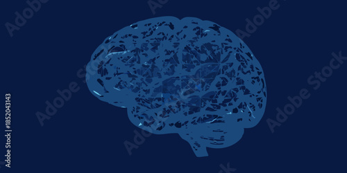 An artistic rendering of a human brain against a dark blue background