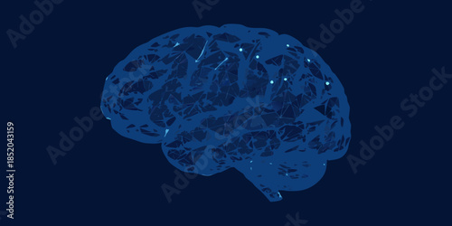 A detailed low poly rendering of a human brain against a dark background