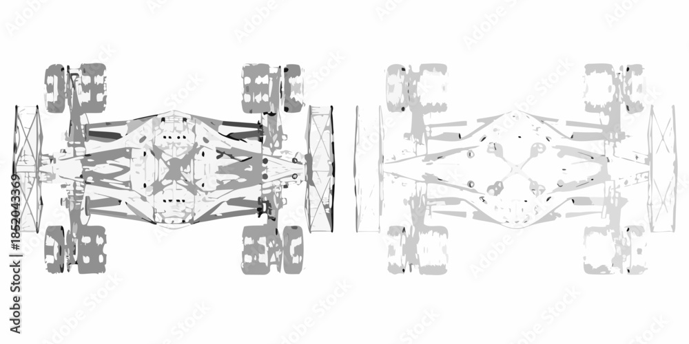 Obraz premium Detailed technical drawing of an all terrain vehicle chassis and suspension system
