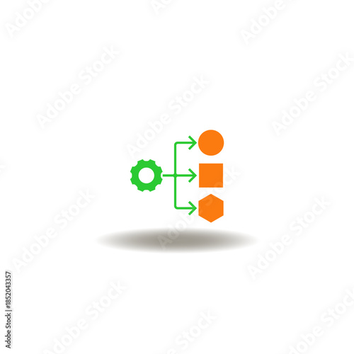 Vector illustration of flowchart with gear and square cirlce hexagon. Symbol of sorting. Icon of sort.