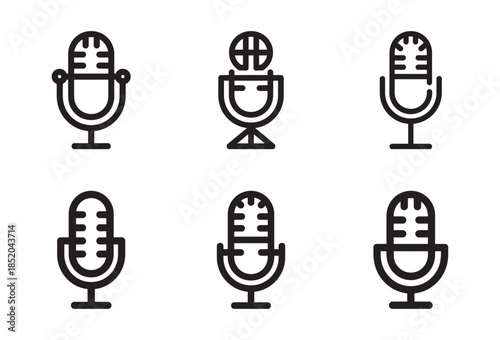 Collection of six retro and modern microphone icons