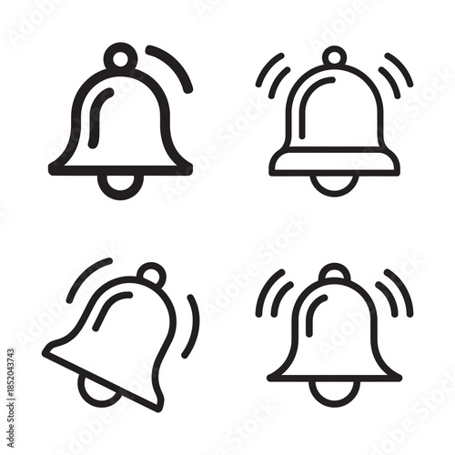 Notification bell icons collection in simple outline style
