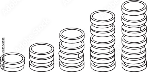 Stacks of coins in one line. The concept of money, financial success, investment and wealth.one line  vector illustration  with out background
