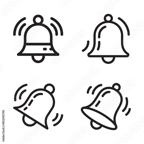Four simple bell icons in black and white outline